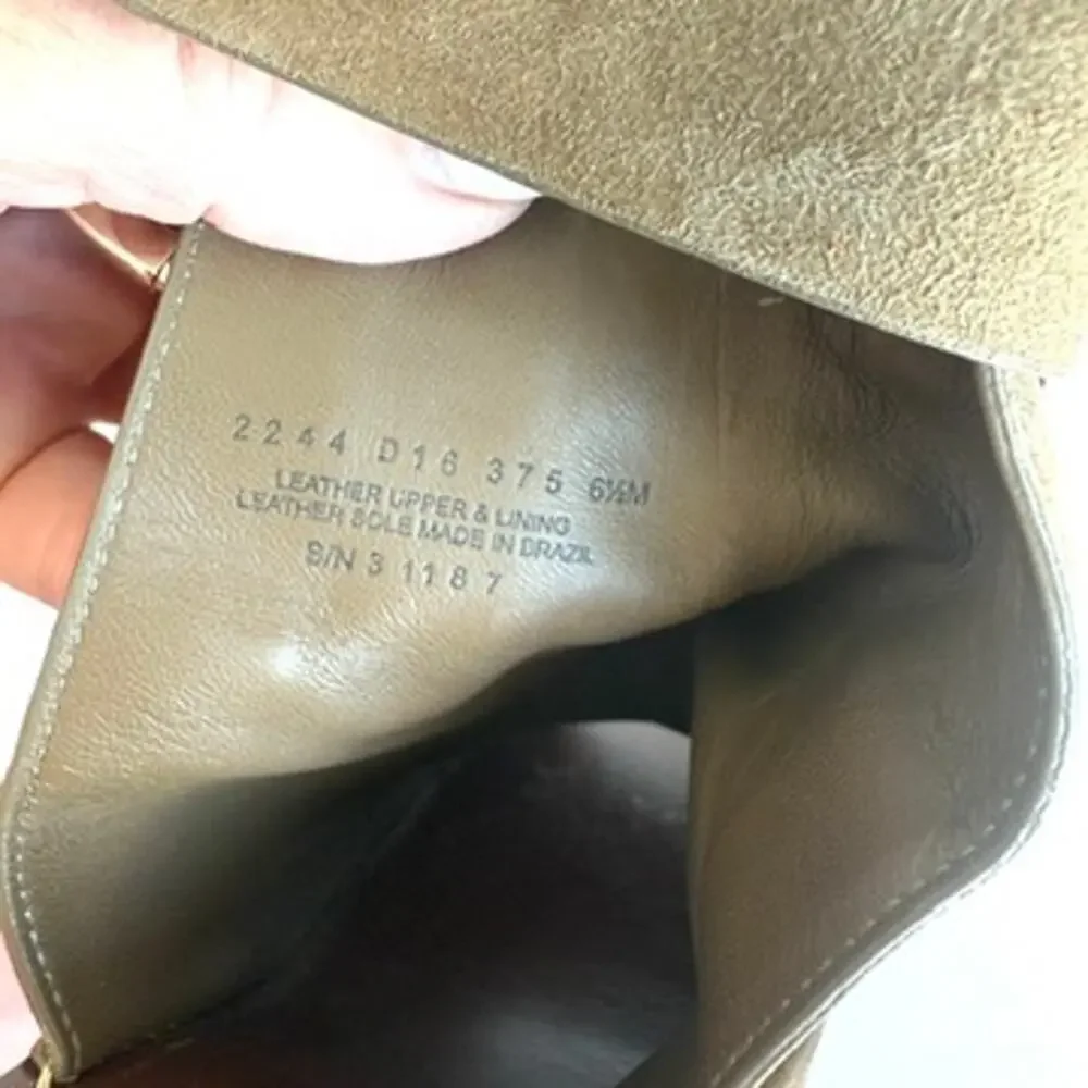 Tory Burch Gemini‎ Link Sandals Taupe Suede Block Heel Peep Toe Designer 7.5
